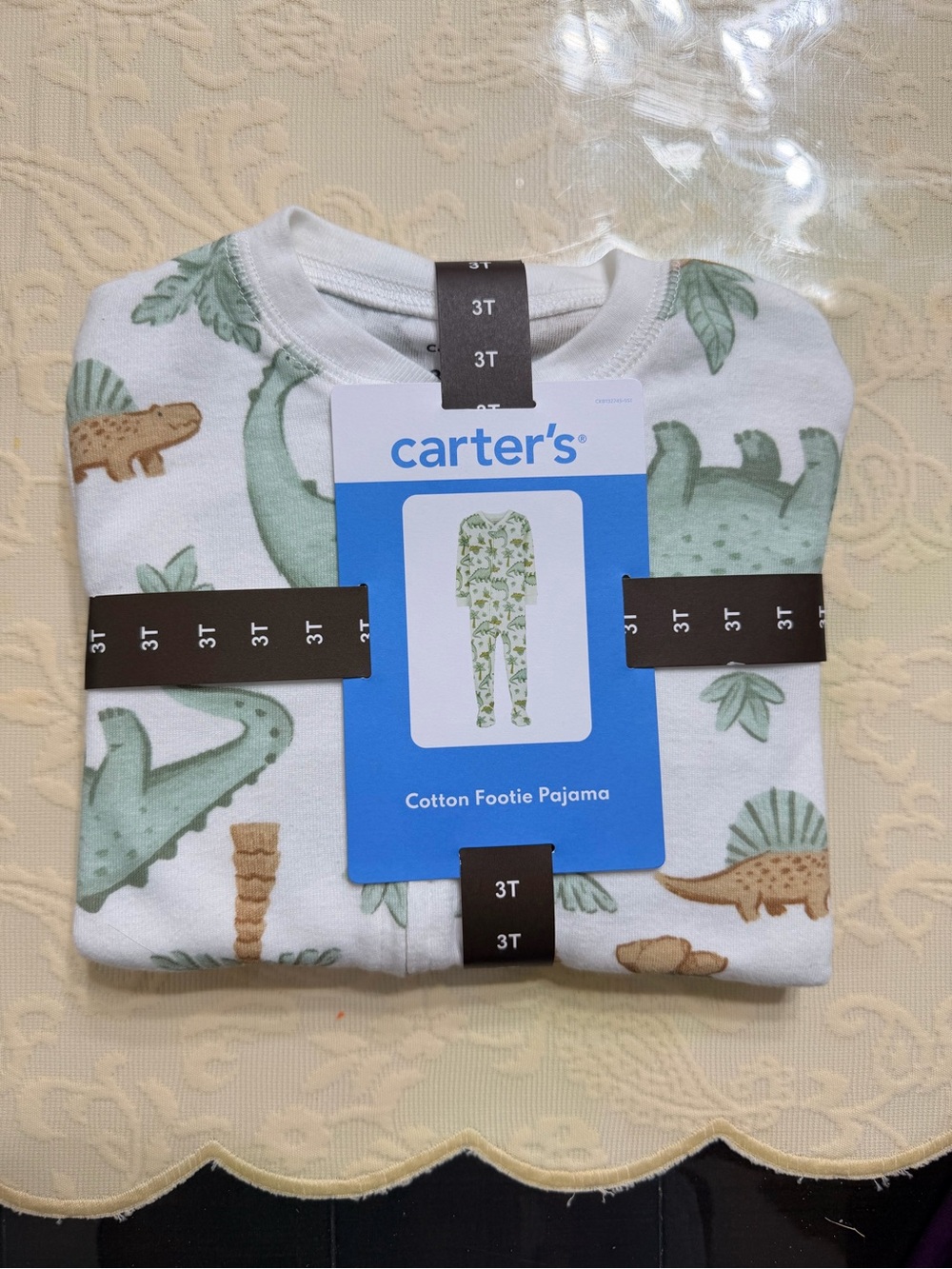 Carter's Toddler Cotton Footie Pajama - Green Dinosaur Print (3T)